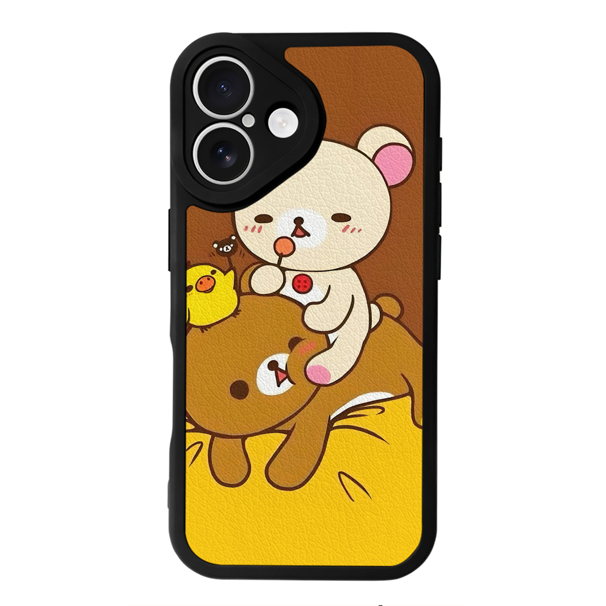 （画像用） リラックマ リラックマ キイロイトリ Rilakkuma Korilakkuma Kiiroitori 【iPhone 16シリーズ対応】シリコンスマホケース（レザー調） 材質：シリコン